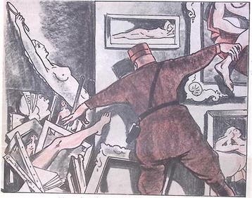 Het naakt uit de Duitse kunsthandel geweerd op spotprent, Verzenden