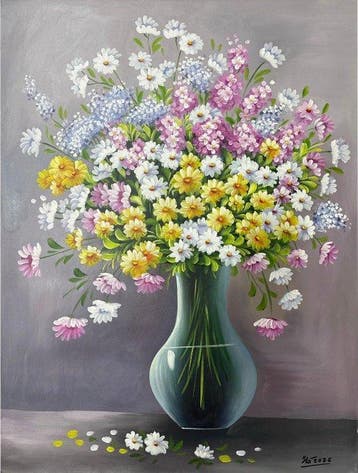 Le Van Ha (1972) - Le vase bleu et ses trésors 80 60 cm.