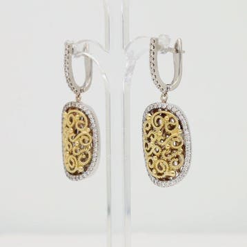Oorbellen - 14 karaat Geel goud, Witgoud Diamant, Handtassen en Accessoires, Oorbellen, Nieuw