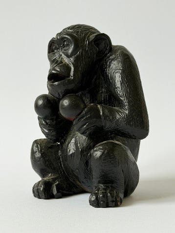 Beeld, Aap met Maracas - Amsterdamse School - 15 cm - Hout