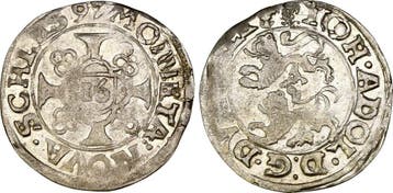 1/16 taler, daalder, Doppelschilling 1597 Schleswig Holst..., Verzenden, België