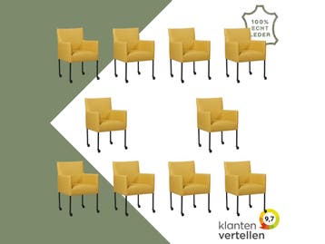 Set van 10 Leren eetkamerstoelen Desire - Toledo Lemon, Ophalen of Verzenden