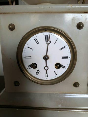 Horloge de cheminée avec automate - Johannes Hansen - Marbre, Antiquités & Art
