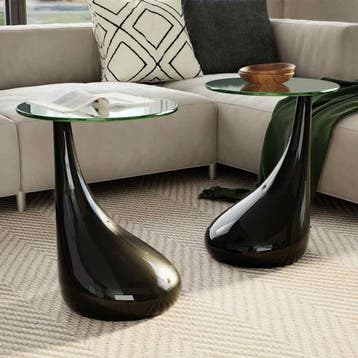 vidaXL Salontafel met rond glazen tafelblad hoogglans zwart, Verzenden, Nieuw
