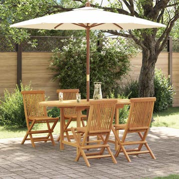 vidaXL Tuin Eettafel Set 5 st Bruin Massief Teakhout, Tuin en Terras, Tuintafels, Verzenden, Nieuw