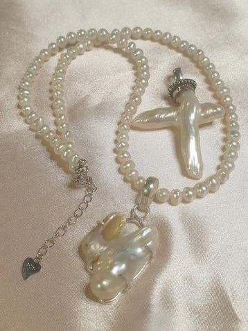 Zilver, 925, Zeldzame Gegulde Oude Mosselparel Hanger,