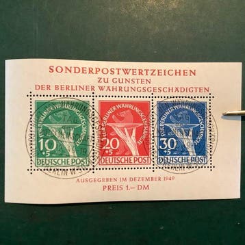 Berlijn 1949 - Geldhervormings blok met eerste dag stempel, Postzegels en Munten, Gestempeld