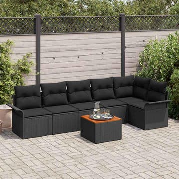 vidaXL Tuinbank Set 7 st Zwart poly rattan, Verzenden, Nieuw