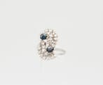Ring - 18 karaat Witgoud Saffier - Diamant, Nieuw