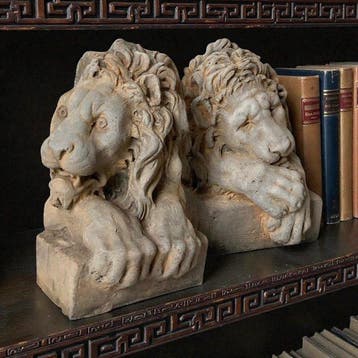 Sculpture, Teste Lion ferma libri 30 cm h - 30 cm - Paire de