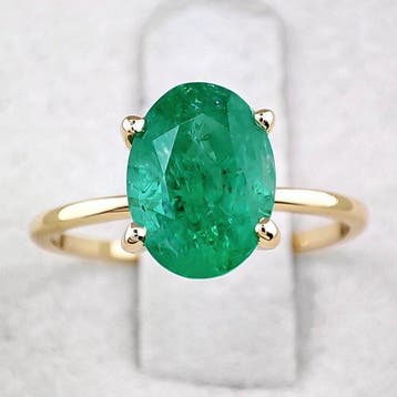 Ring - 14 karaat Geel goud - 2.28ct. tw. Smaragd -