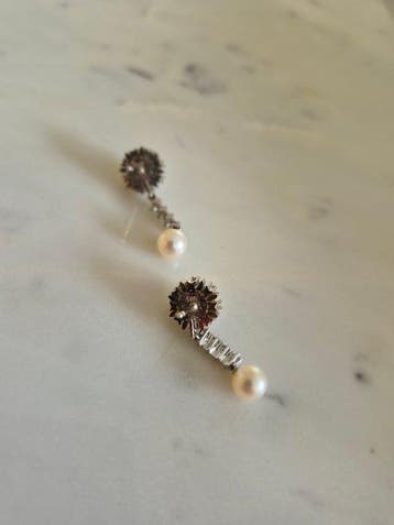 Boucles doreilles cloutées - 14 carats Or blanc Perle -