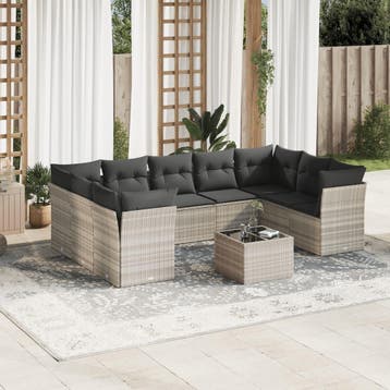 vidaXL 10-delige Loungeset met kussens poly rattan, Verzenden, Loungeset