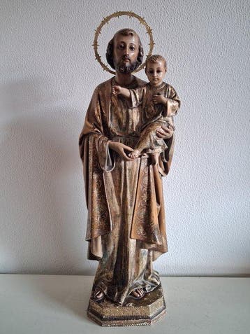 Escuela Olot - sculptuur, San José con el Niño - 58 cm -