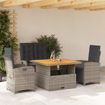 vidaXL 4-delige Tuinset met kussens poly rattan grijs, Verzenden, Nieuw, Tuinset