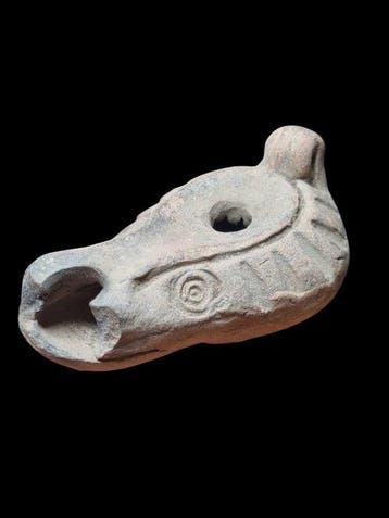 Romain antique Terre cuite, Tôt Lampe à huile - 94.1 mm