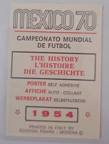 1970 Panini Manifesto/Affiche/Poster Mexico 70 Suisse 1954 -