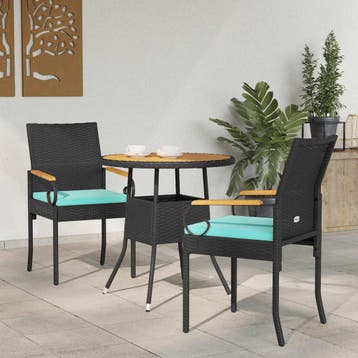 vidaXL Tuinstoelen 2 st Zwart en Turkoois Poly Rattan en, Tuin en Terras, Verzenden, Nieuw