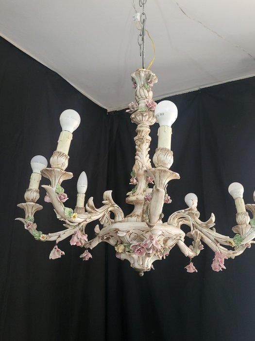Plafondlamp - Keramiek - Capodimonte-kroonluchter, Antiek en Kunst, Curiosa en Brocante