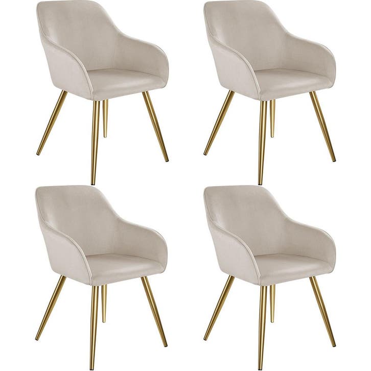 tectake Eetkamerstoel Marilyn fluweellook, gouden poten - ta, Huis en Inrichting, Stoelen, Verzenden