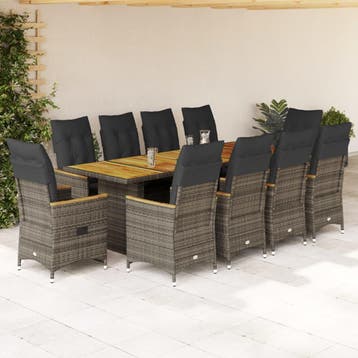 vidaXL 11-delige Bistroset met kussens poly rattan grijs, Verzenden, Nieuw