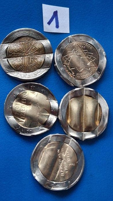 Europa. 2 Euro Various Years (5 coins with cancellation, Timbres & Monnaies, Monnaies | Europe | Monnaies non-euro
