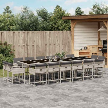 vidaXL 17-delige Tuinset met kussens poly rattan lichtgrijs, Verzenden, Nieuw, Tuinset