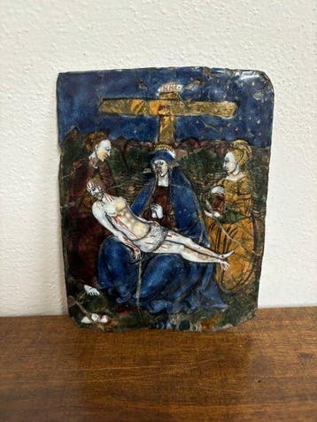 Lamentatie - Limoges enamel - Plaque - Koper, Antiek en Kunst