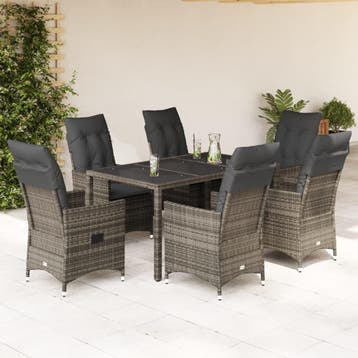 vidaXL 7-delige Tuinset met kussens poly rattan grijs, Verzenden, Nieuw, Tuinset