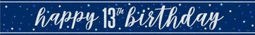 Happy Birthday Banner Blauw 13 Jaar 2,74m, Verzenden