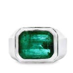 Bague - 14 carats Or blanc - 5.53ct. tw. Émeraude, Bijoux, Sacs & Beauté
