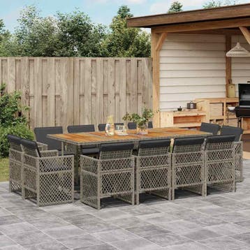 vidaXL 13-delige Tuinset met kussens poly rattan grijs, Verzenden, Tuinset