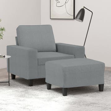 vidaXL Fauteuil met voetenbank / zetel 60 cm stof lichtgrijs, Verzenden