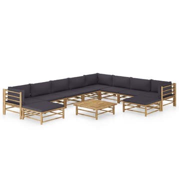 vidaXL 11-delige Loungeset met donkergrijze kussens bamboe, Verzenden, Loungeset