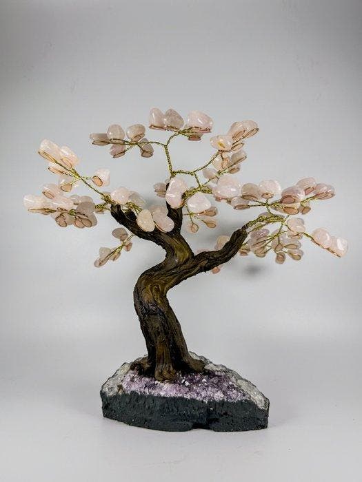Prachtige rozenkwarts op Amethist Geode – Rozenkwarts Bonsai, Collections, Minéraux & Fossiles