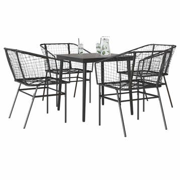 vidaXL 5-delige Tuinset poly rattan glas zwart, Verzenden, Nieuw, Tuinset