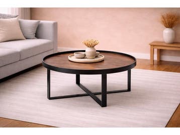 Veiling - Salontafel Hanna natural - Hout - Poot metaal zwar, Huis en Inrichting, Nieuw