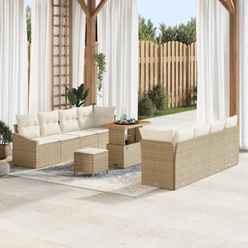 vidaXL Tuinbank Set 11 st Beige poly rattan, Verzenden, Nieuw