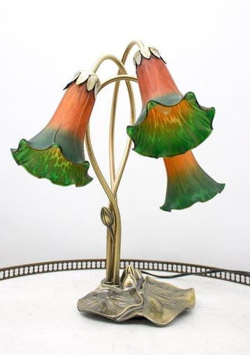 Lampe Art Nouveau LILY à 3 tulipes - Tafellamp - glaspasta, Antiek en Kunst