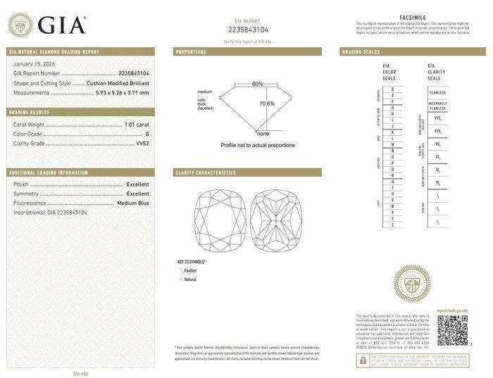 2 pcs Diamant (Natuurlijk) - 2.03 ct - Cushion - G - VVS2,, Bijoux, Sacs & Beauté, Pierres précieuses