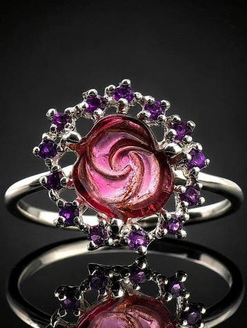 Roze gesneden tourmalijn ring - 925 sterlingzilver -