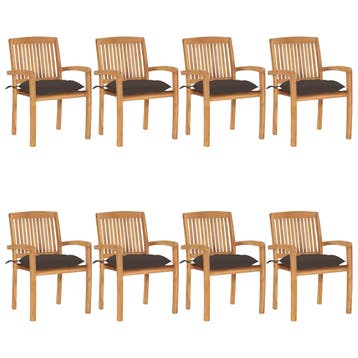 vidaXL Tuinstoelen stapelbaar 8 st met kussens massief, Jardin & Terrasse, Chaises de jardin, Verzenden