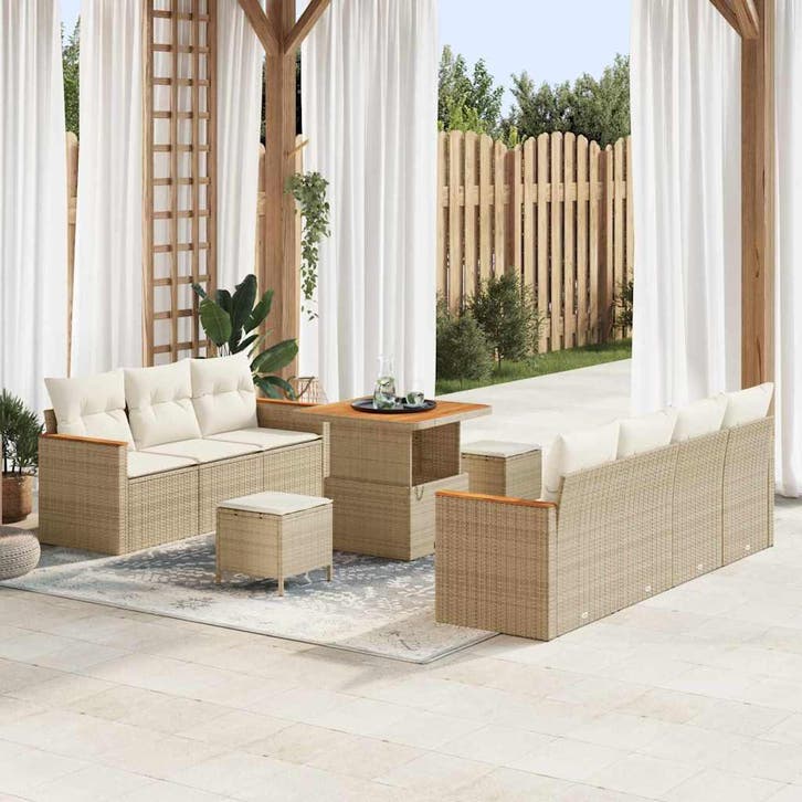 vidaXL Tuinbank Set met kussen 14 pcs Beige en Crème poly, Tuin en Terras, Tuinsets en Loungesets, Nieuw, Verzenden