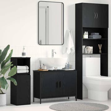 vidaXL Wastafel kabinet voor de badkamer Zwart Eiken 80 x 30, Verzenden, Nieuw
