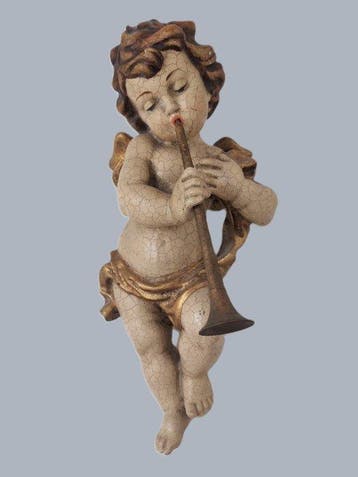 Dorf Tirol - Snijwerk, Holzfigur - Engel mit Trompete -