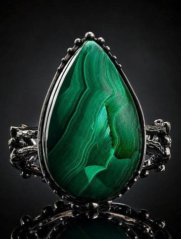 Bague naturelle en malachite verte - argent sterling 925 -