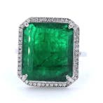 Bague Platine - 9.85ct. tw. Émeraude - Diamant