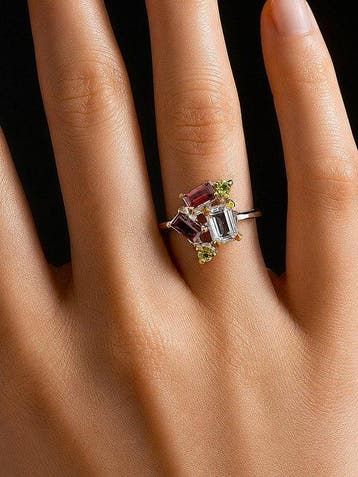 Topaas - Zilver, 925 - Ring - Abstracte Elegantie