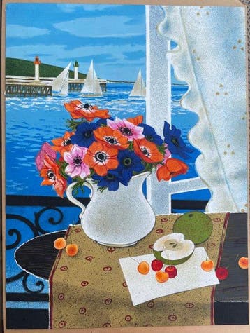 Yves Ganne (1931-2019) - Vue sur les voiliers - Marine, Antiquités & Art, Art | Peinture | Classique