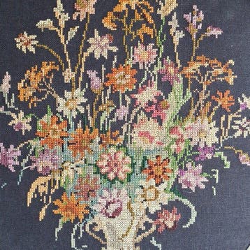 Paneel - Mascaron - Textiel, Hout, Messing - kruissteek